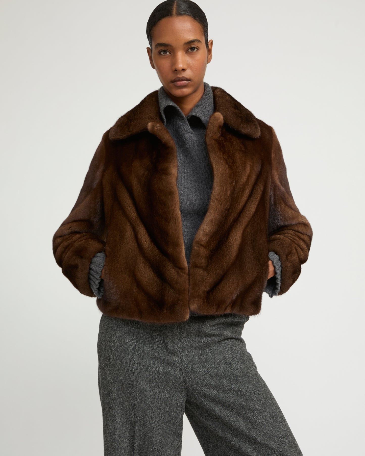 Veste courte en fourrure de vison à poils longs