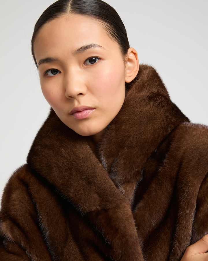Hooded jacket in long-haired mink fur