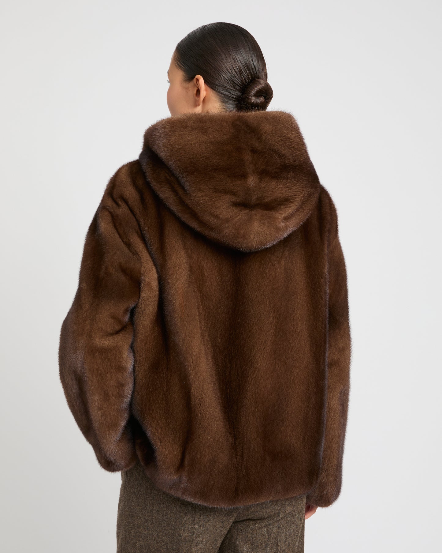 Hooded jacket in long-haired mink fur