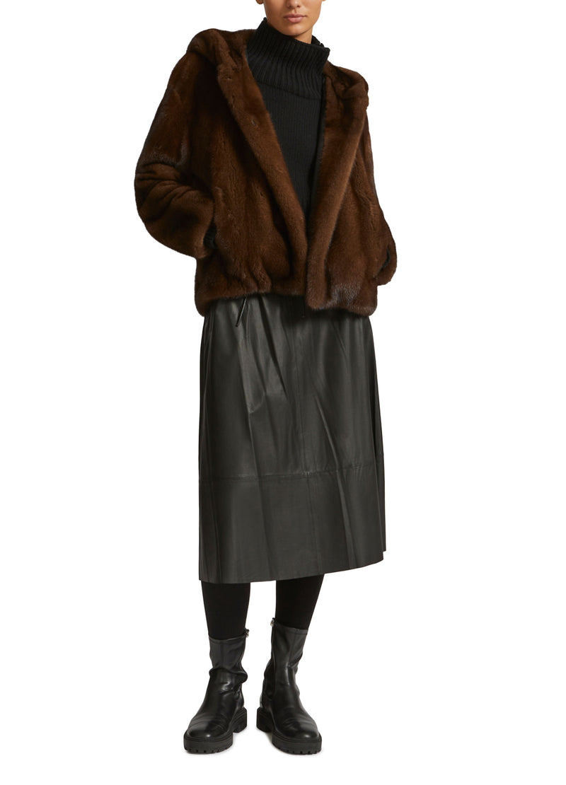 Veste à capuche en vison à poils longs