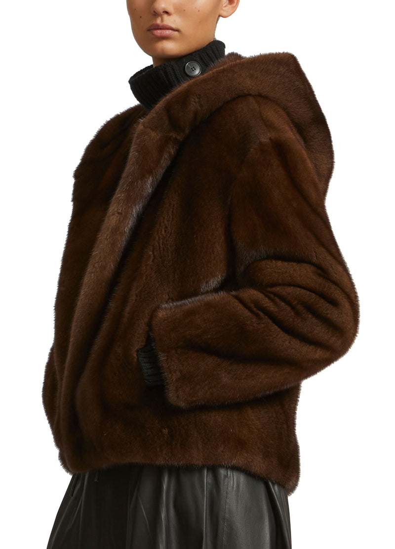 Veste à capuche en vison à poils longs