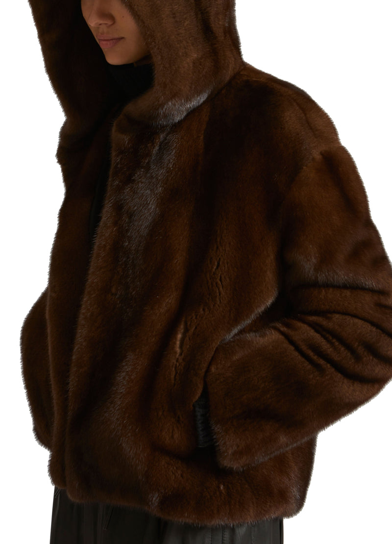 Veste à capuche en vison à poils longs