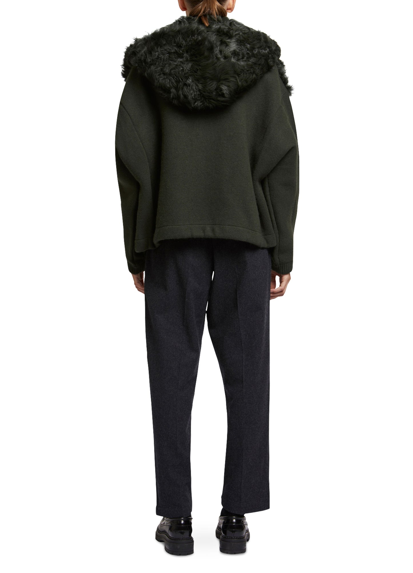 Blouson à capuche en maille et laine d'agneau frisé