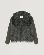 Blouson à capuche en maille et laine d'agneau frisé