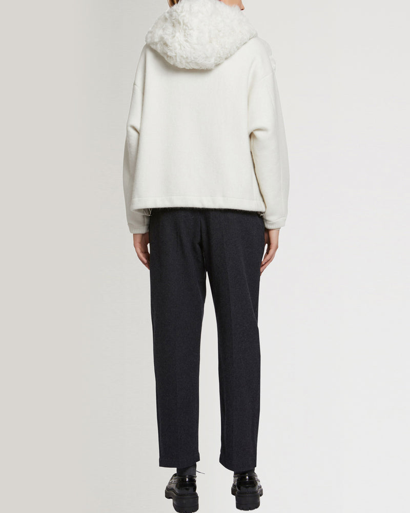 Blouson à capuche en agneau frisé et maille-Yves Salomon - Soldes d'hiver - Winter Sale