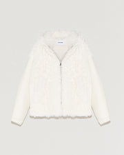 Blouson à capuche en maille et laine d'agneau frisé