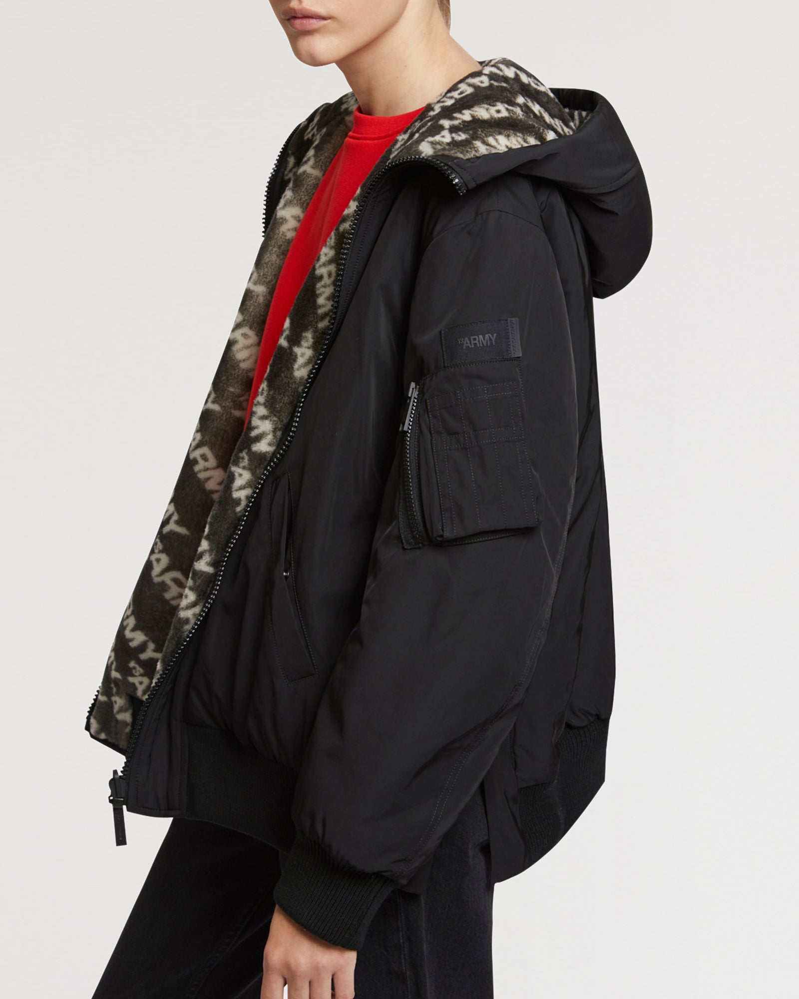 Deuxieme Classe【YVES SALOMON 】MA-1 Leather jacket with shearling collar - Black - Yves Salomon