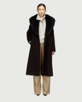 Manteau ceinturé en lainage cachemire avec col en fourrure de renard