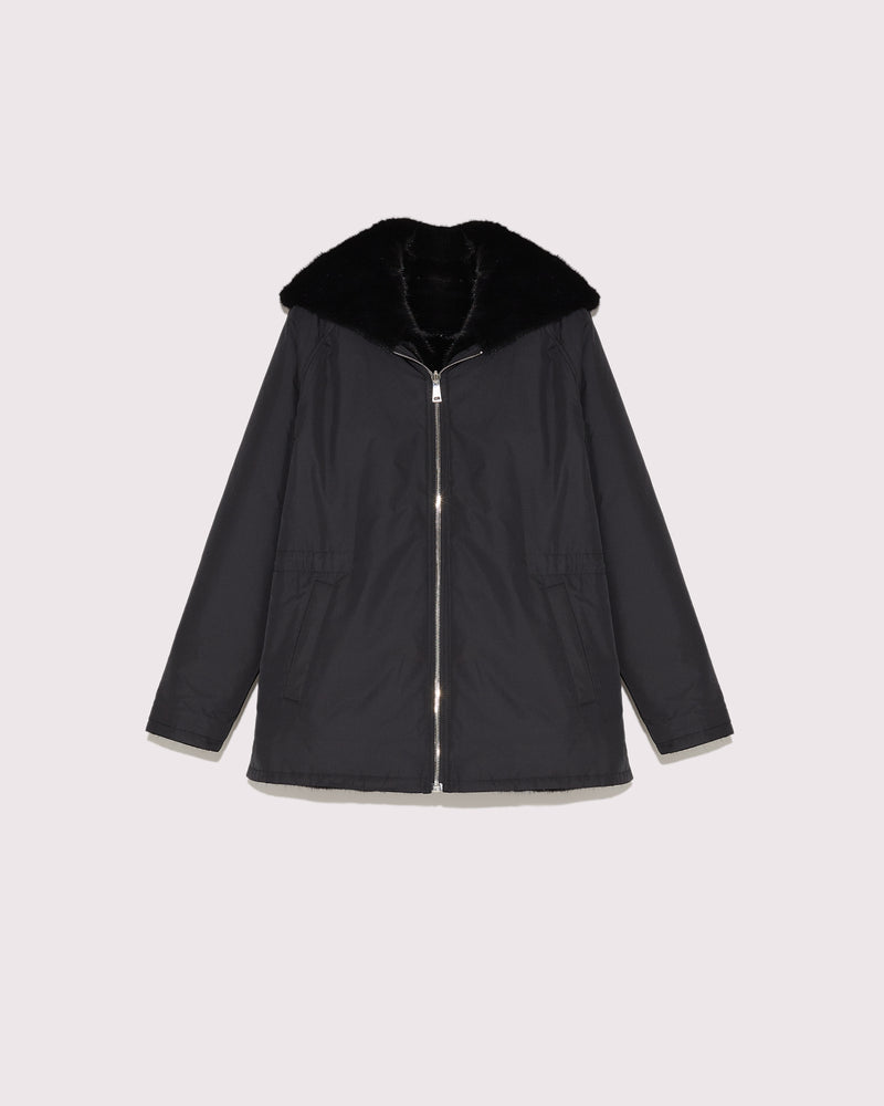 Parka à capuche en tissu technique réversible et fourrure de vison