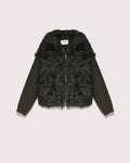 Blouson à capuche en maille et laine d'agneau frisé