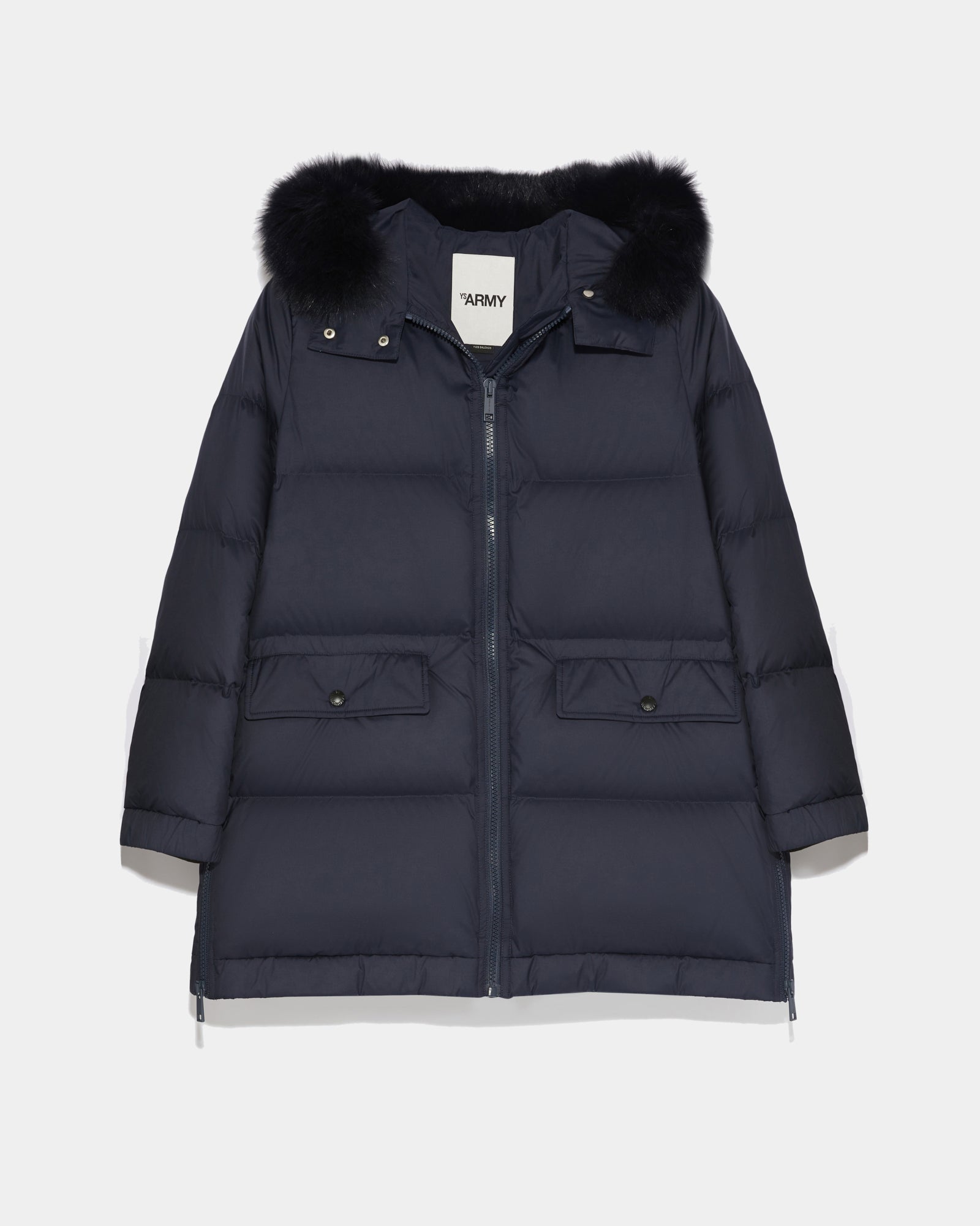A” line hooded down jacket with fox fur - grey - Yves Salomon