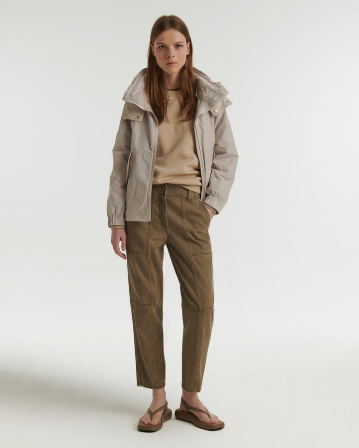 Short technical fabric and leather parka - white