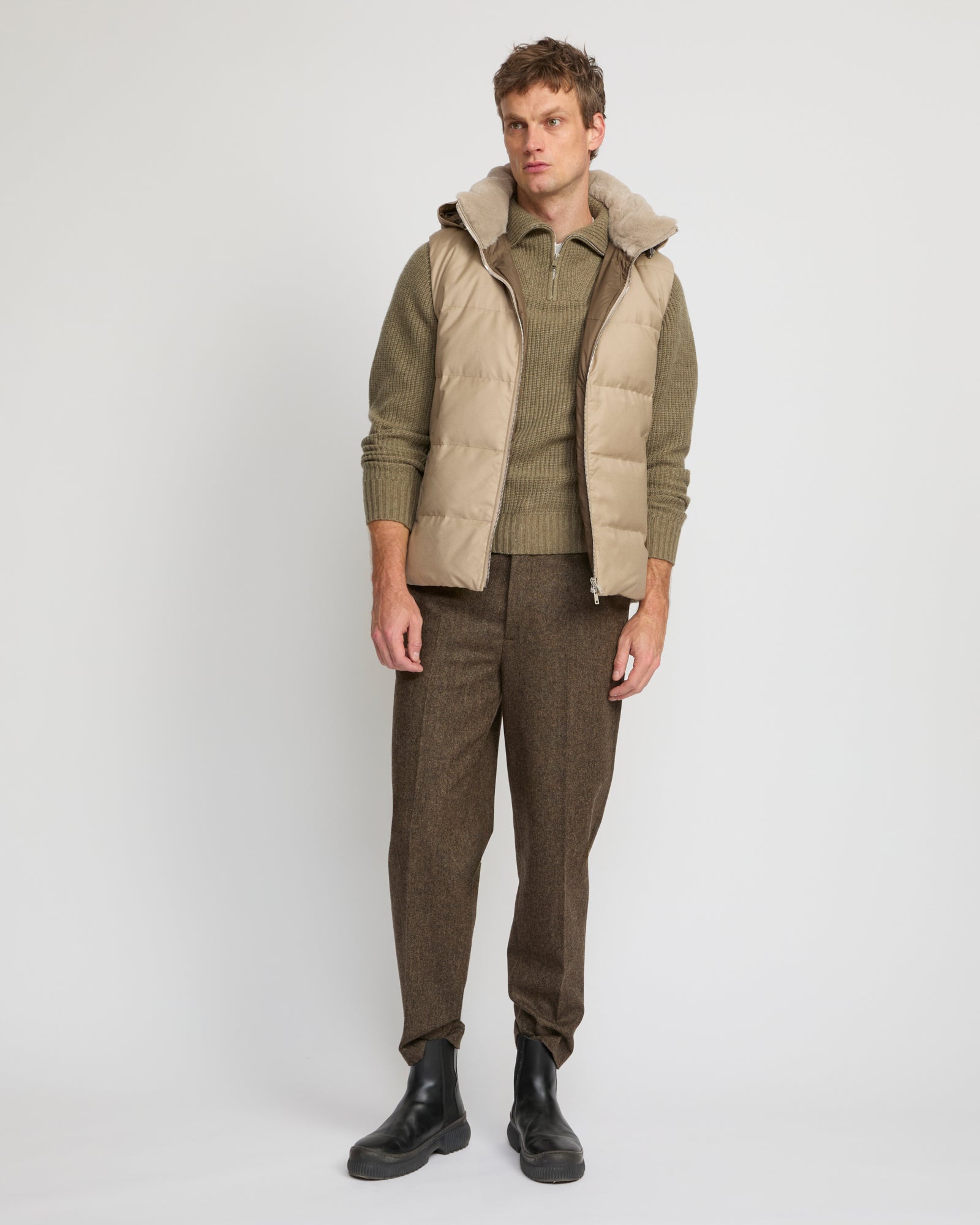 Loro Piana fabric down gilet with mink trim - Brown -Yves Salomon
