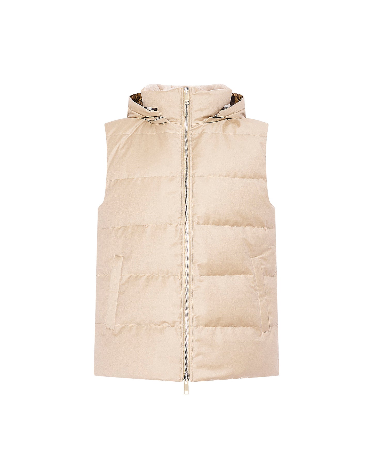 Down Gilet made with Loro Piana fabric with mink fur trim