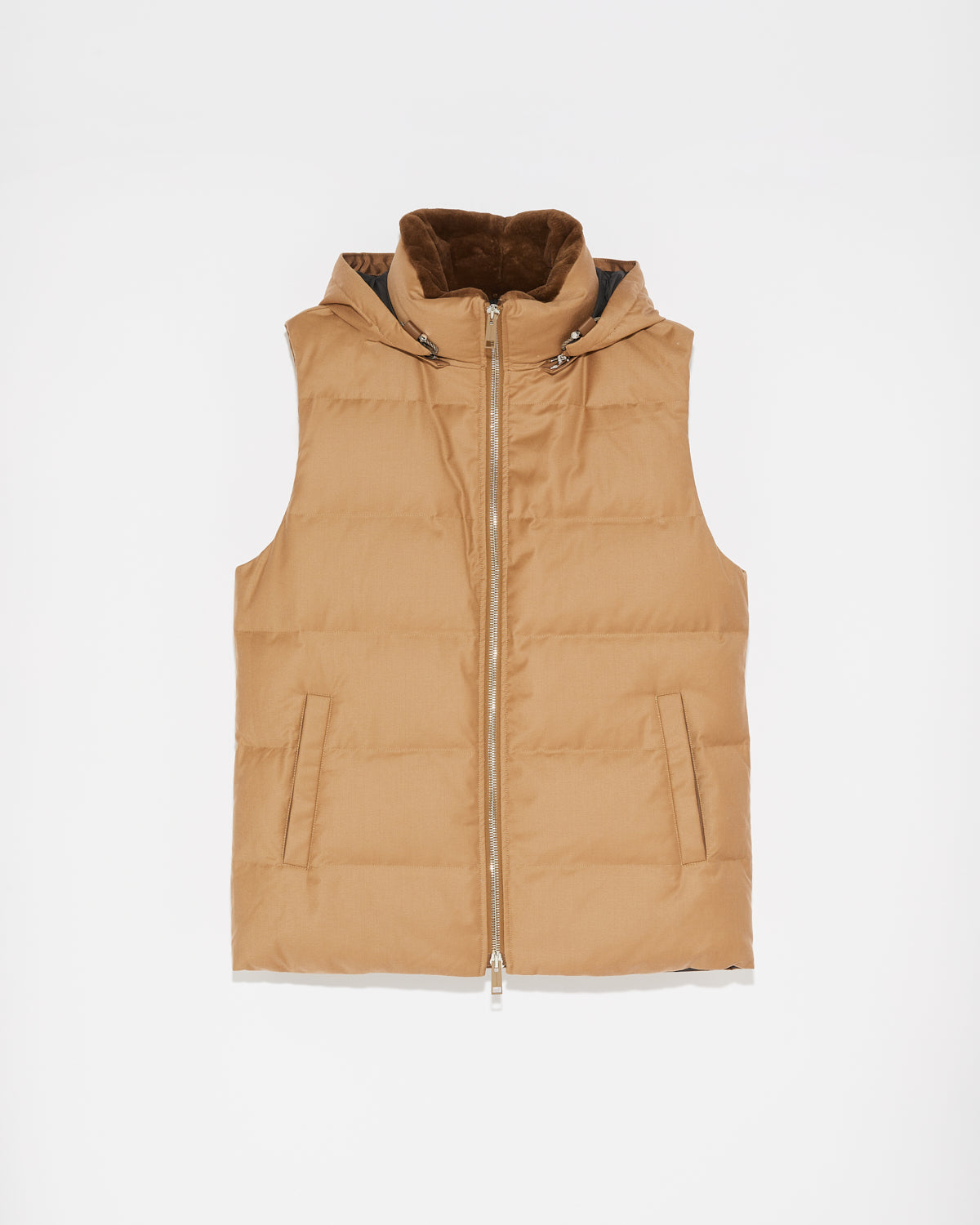 Loro Piana fabric down gilet with mink trim - Brown -Yves Salomon