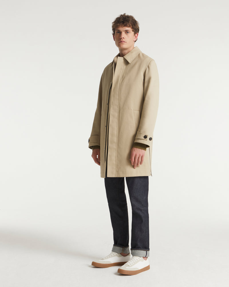 Mac coat in double-sided fabric with leather details - beige
