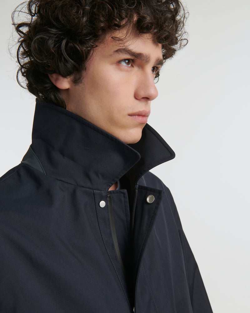Mac coat in double-sided fabric with leather details - blue