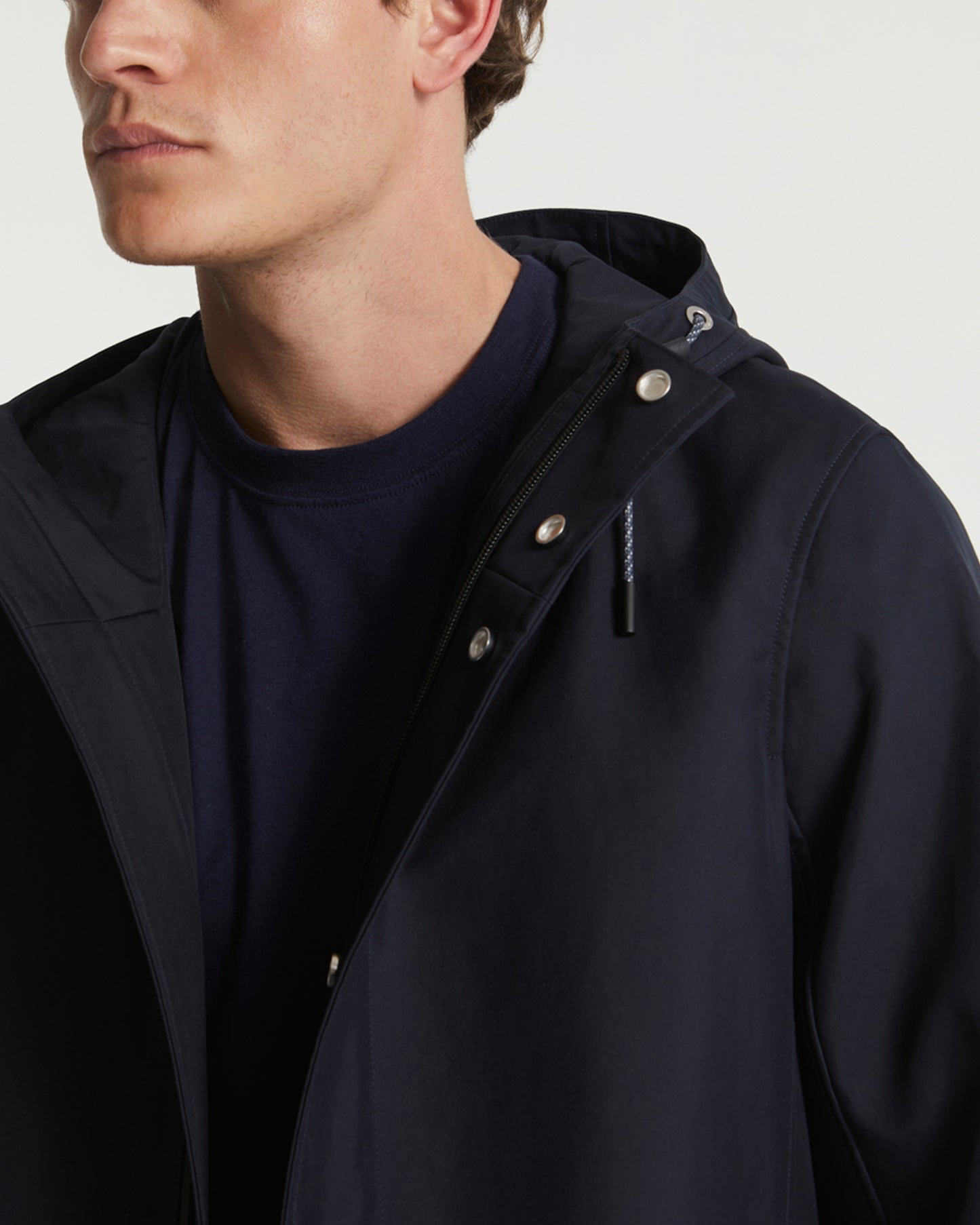Parka en coton double face et détails cuir