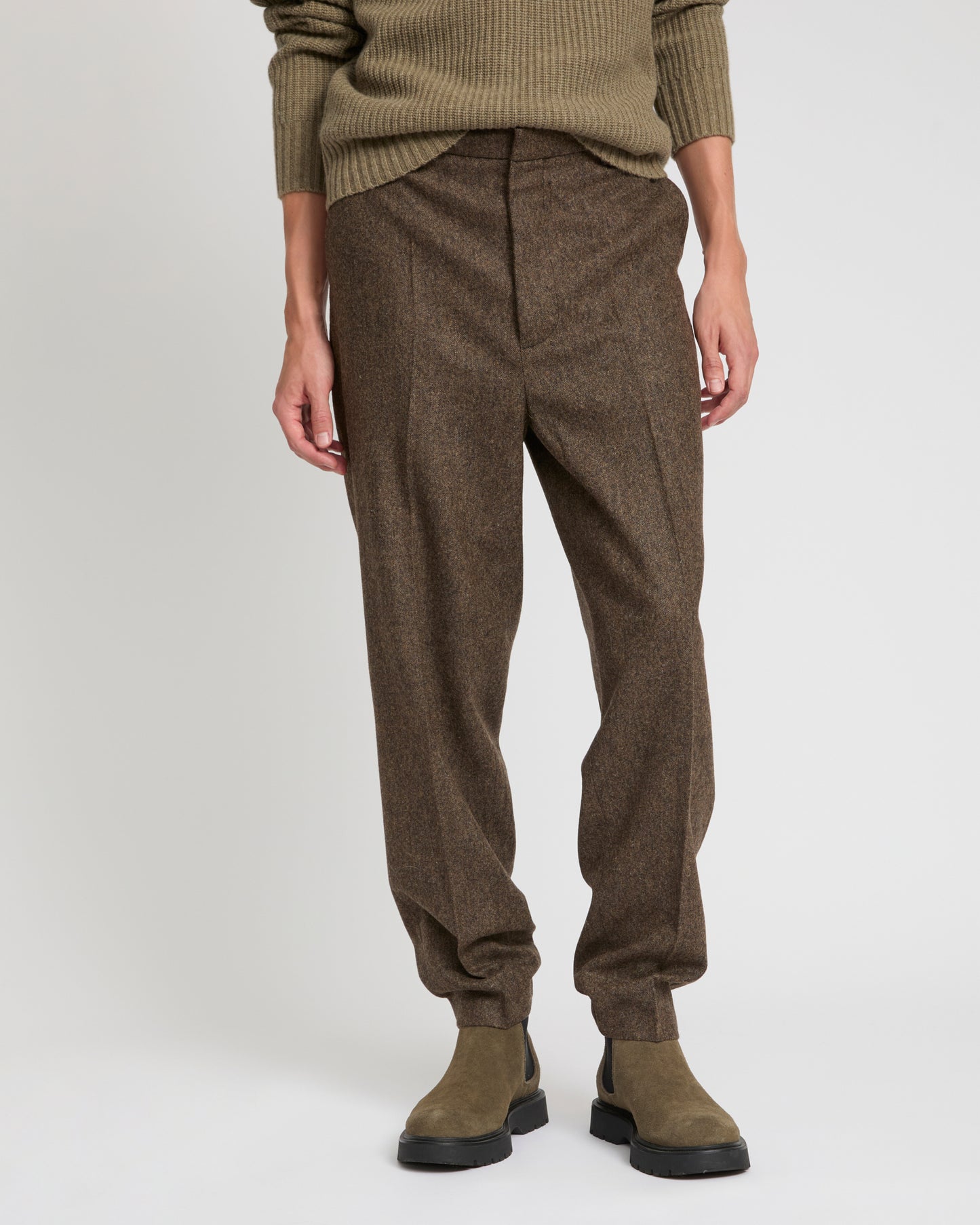 Straight-leg cashmere and wool tweed trousers