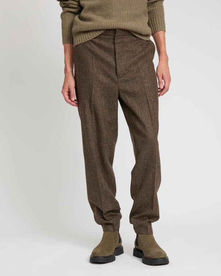 Pantalon droit en tweed de laine
