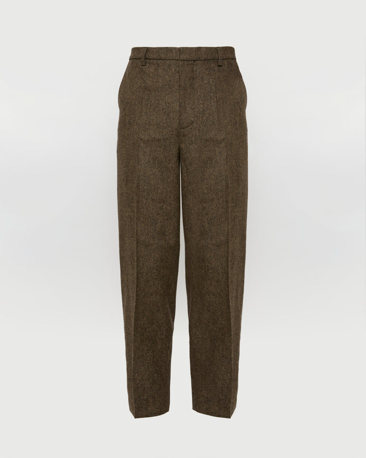 Pantalon droit en tweed de laine