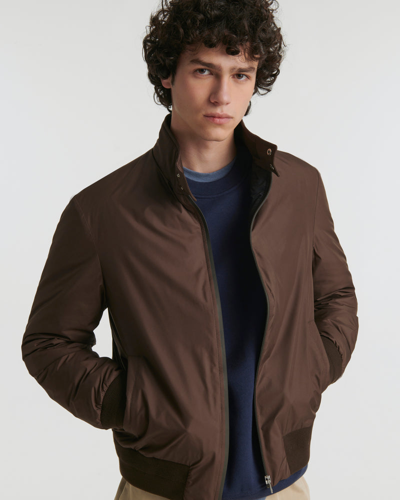 Down-filled technical fabric blouson - brown