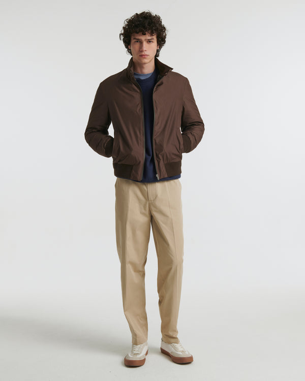 Down-filled technical fabric blouson - brown