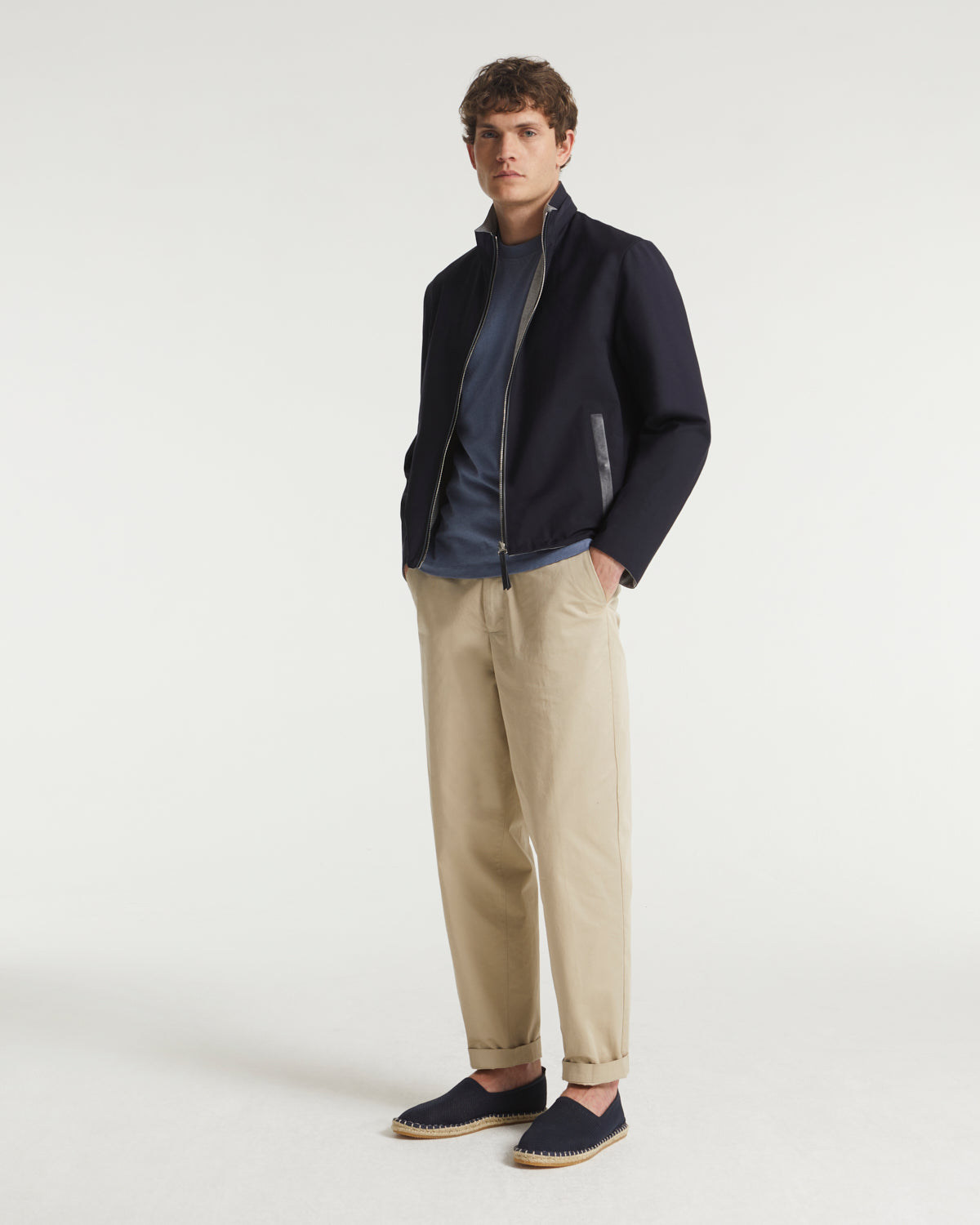 Jersey reversible wool blend jacket - blue