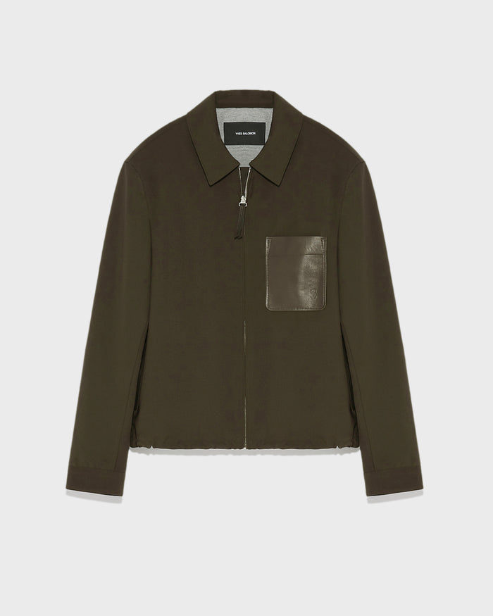 yves salomon Veste en laine froide imperméable et finitions en cuir