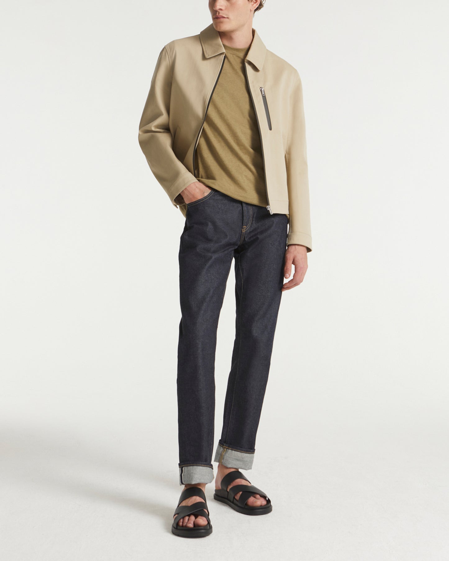 Veste en coton double face et détails cuir