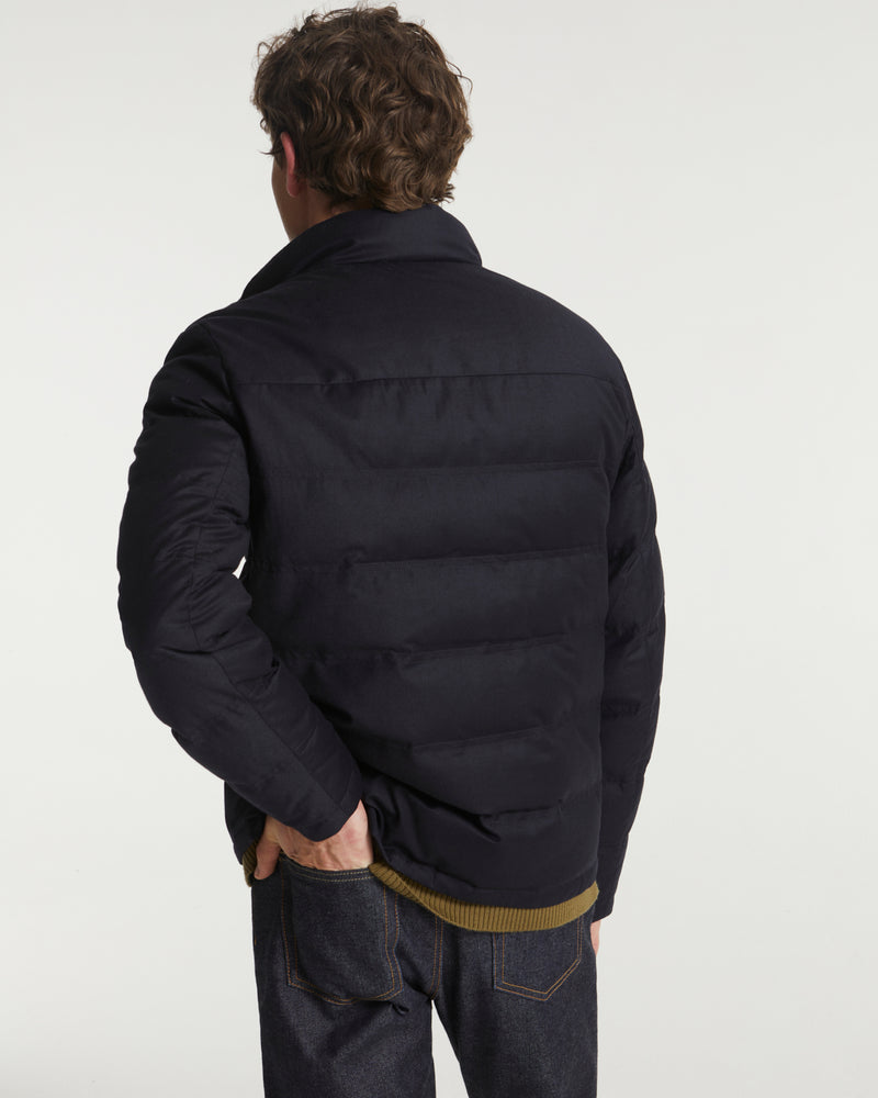 Collar down jacket in Loro Piana fabric - navy