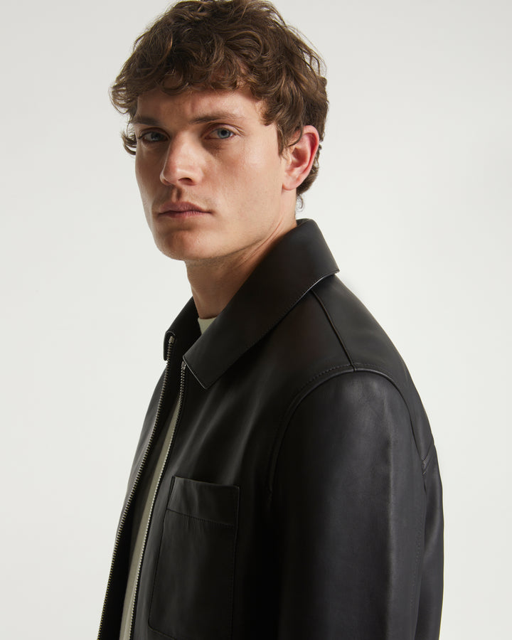 Leather jacket with leatherworking finish - black