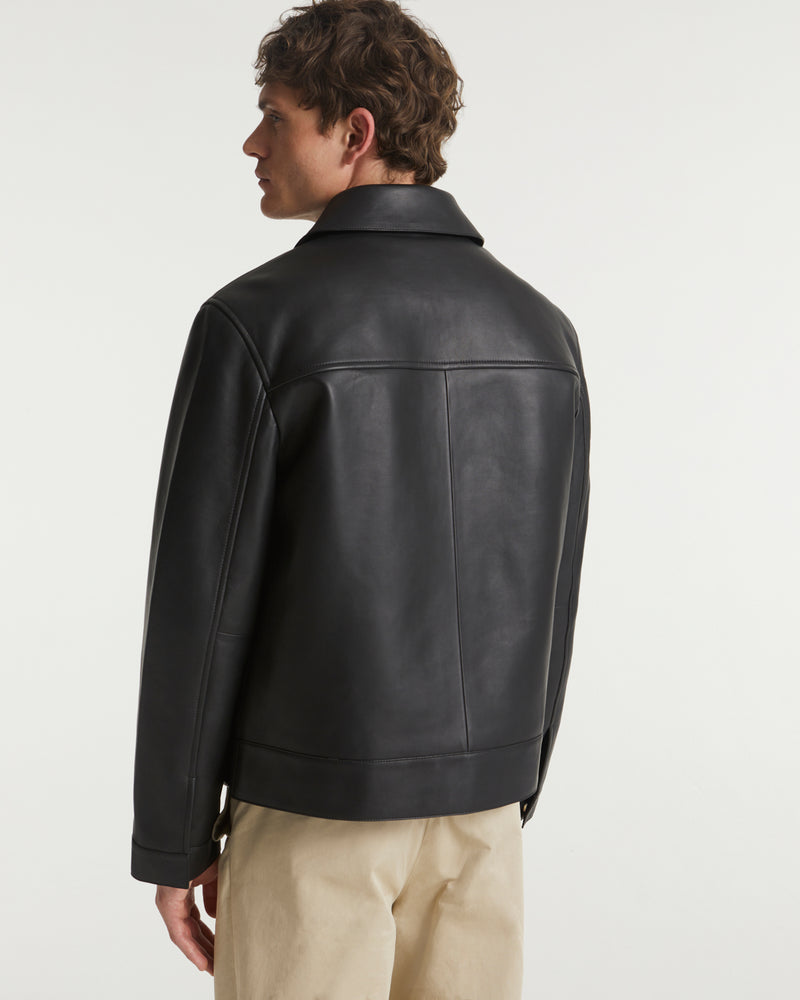 Leather jacket with leatherworking finish - black