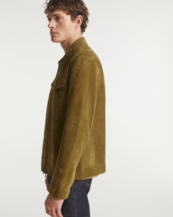 Velour leather jacket - khaki