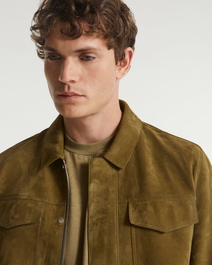Velour leather jacket - khaki