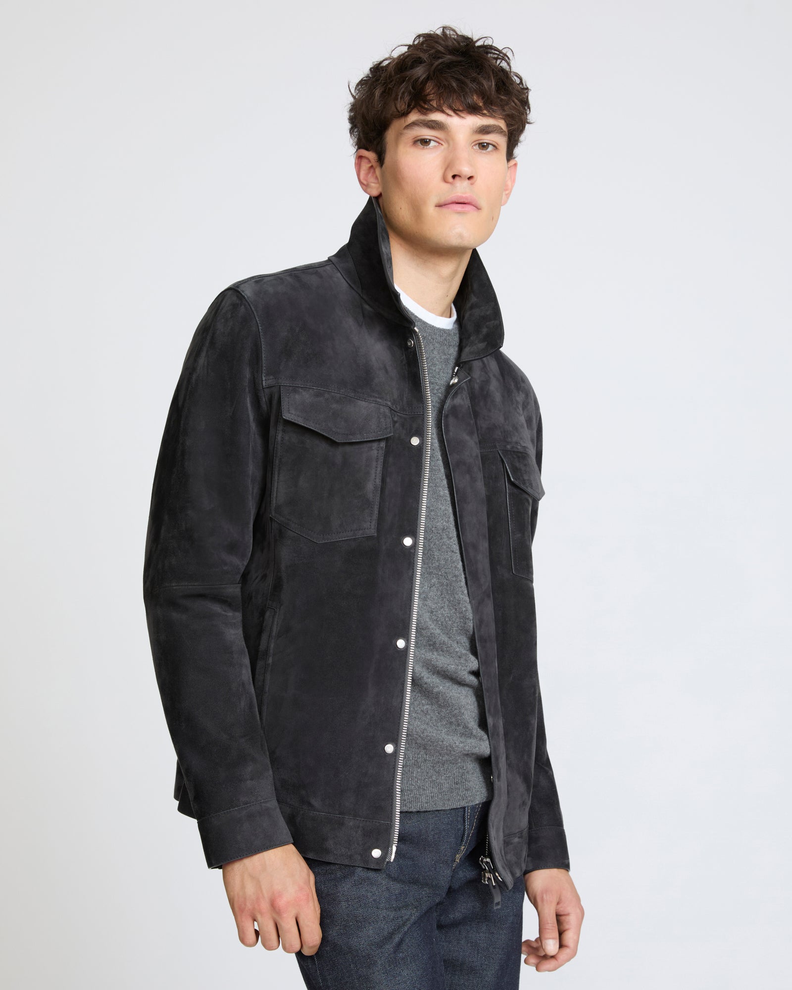 Veste en cuir de veau suède- Yves Salomon - Nouvelle collection Automne Hiver
