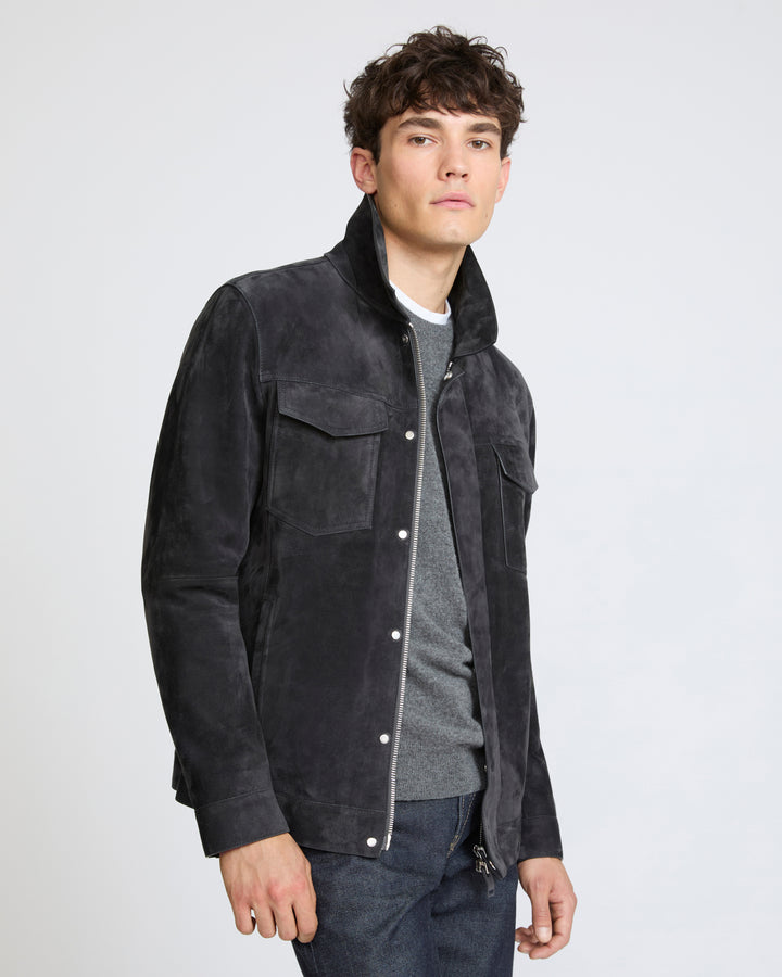 Veste en cuir de veau suède- Yves Salomon - Nouvelle collection Automne Hiver