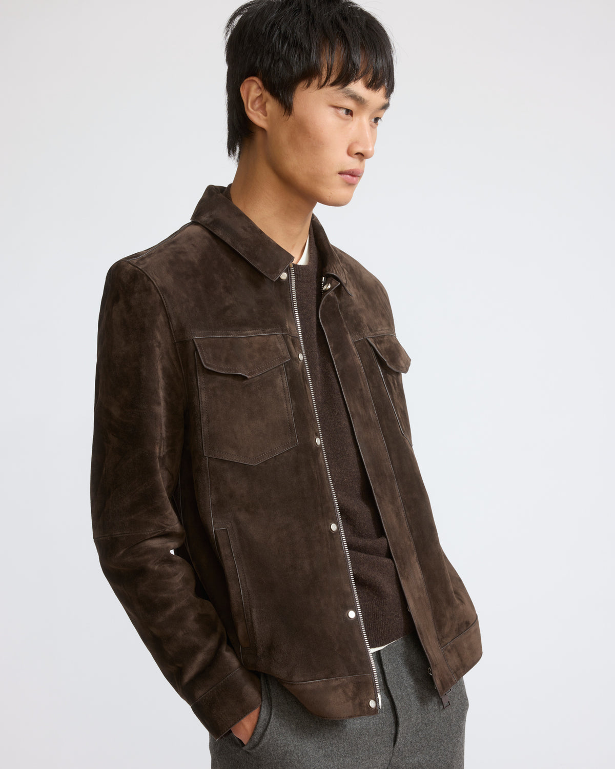 Veste en cuir de veau suède - Yves Salomon - Nouvelle collection Automne Hiver