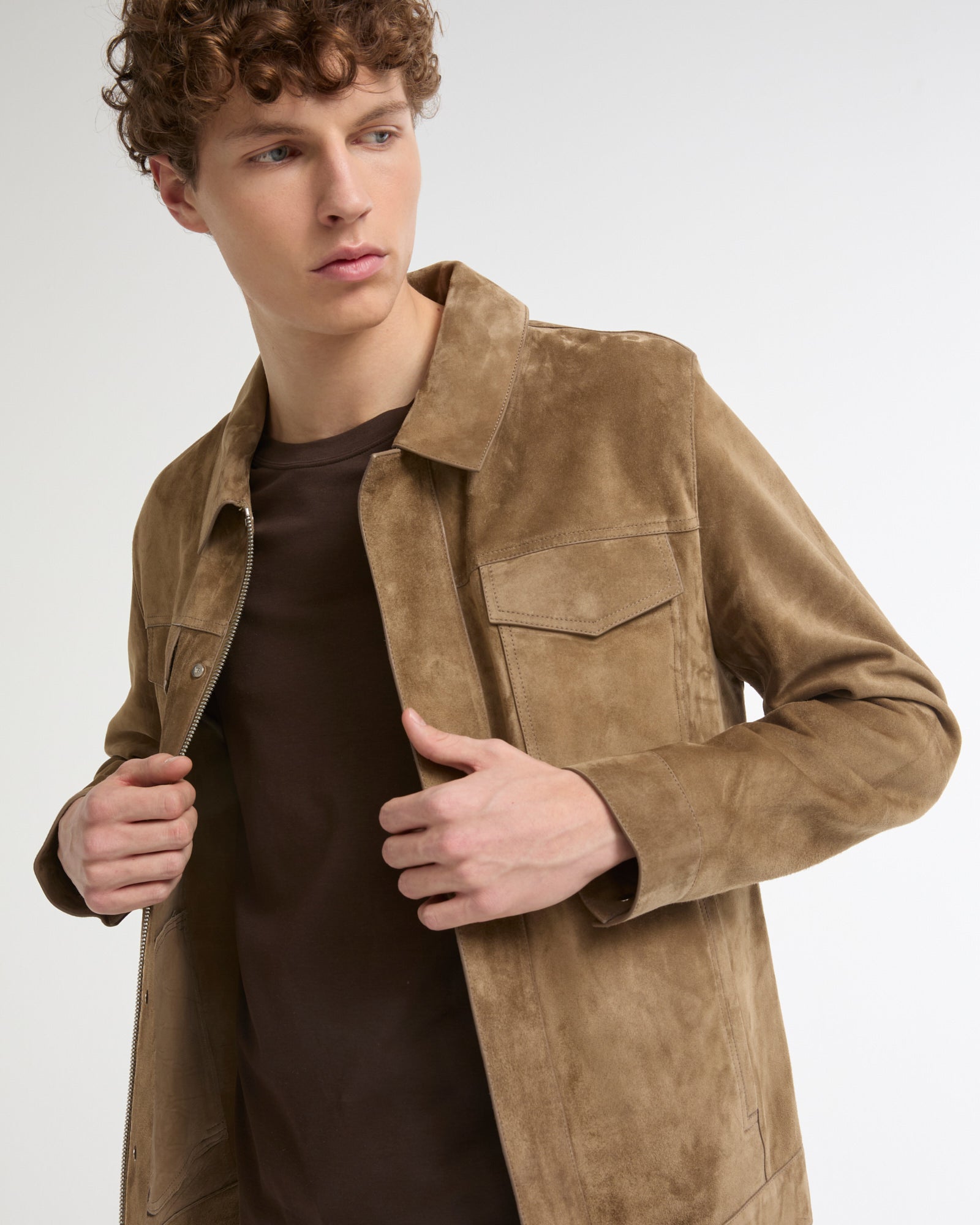 Veste denim en cuir de veau finition suède -Yves salomon - Nouvelle collection Printemps Été