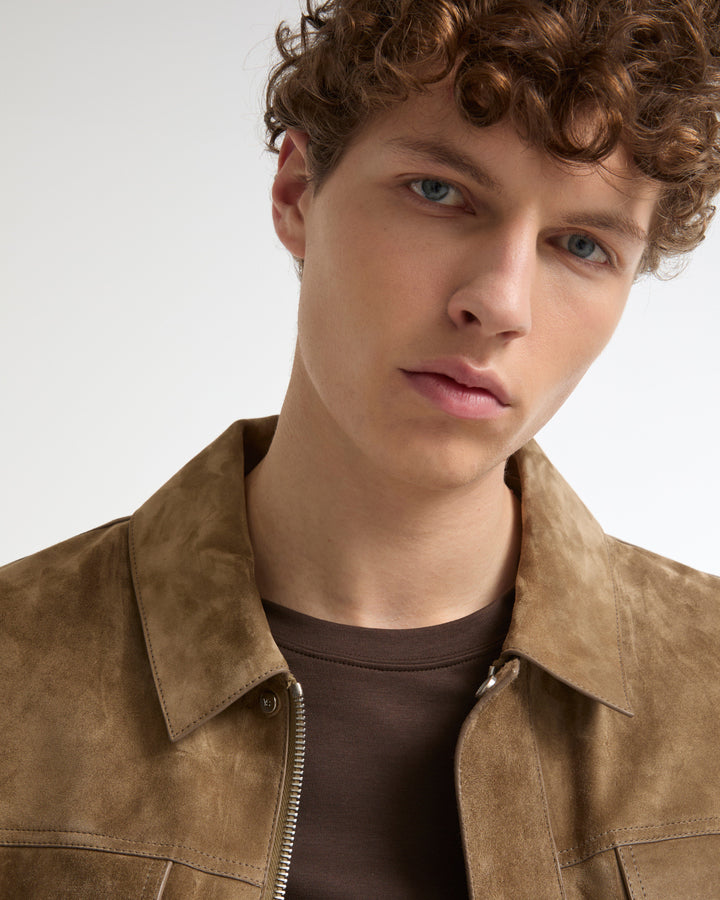 Veste denim en cuir de veau finition suède -Yves salomon - Nouvelle collection Printemps Été