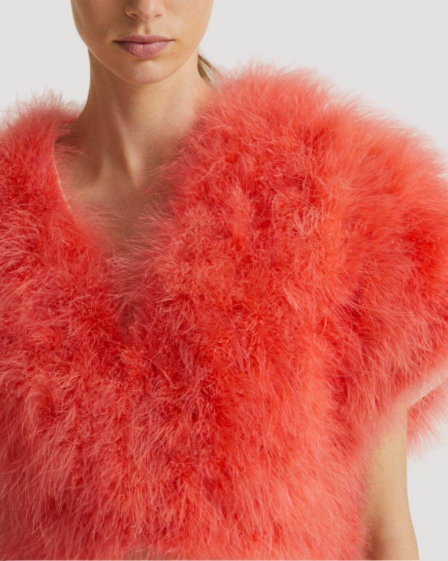 Cropped feather bolero - Pink - Yves Salomon