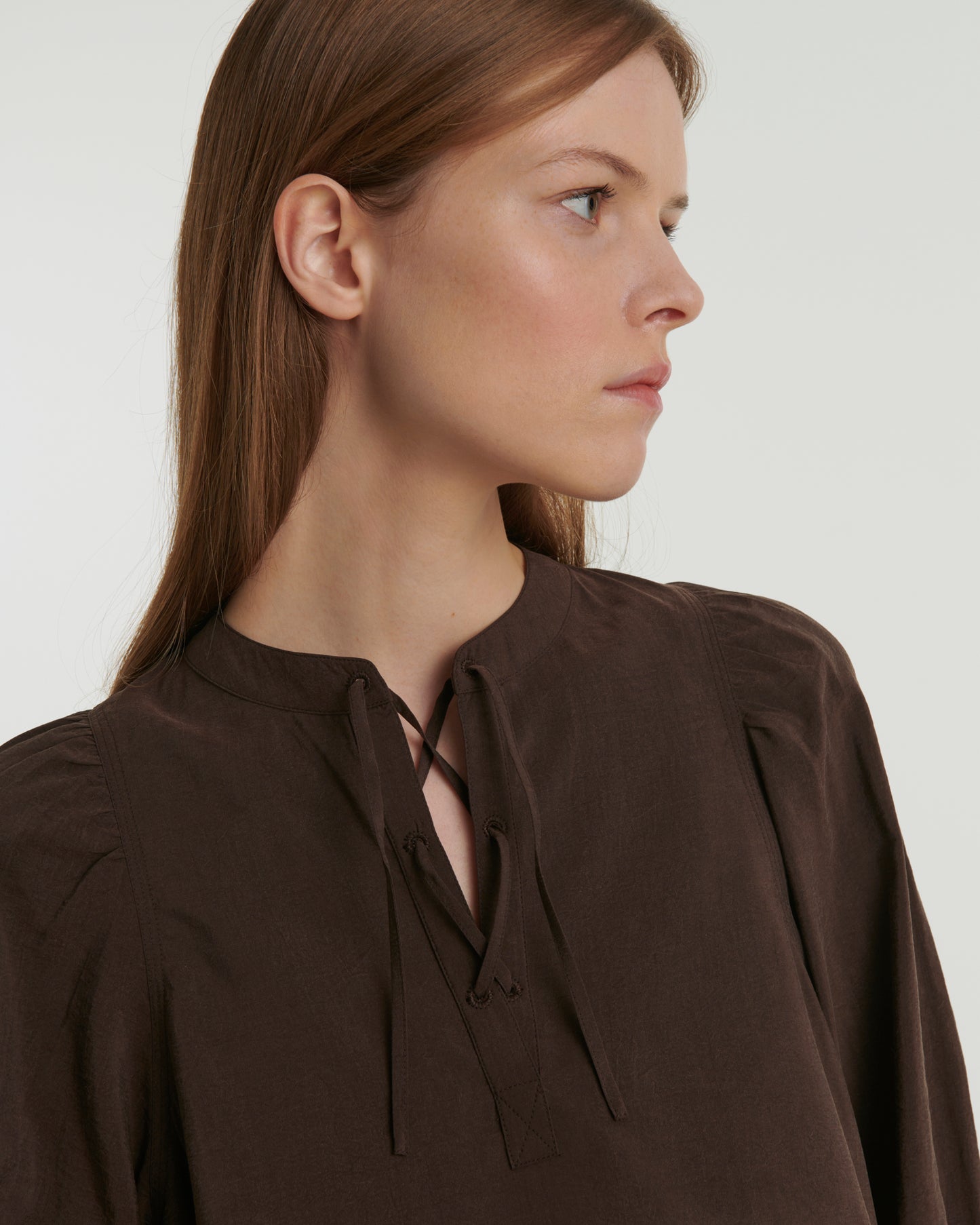 Silk seersucker tie blouse - brown