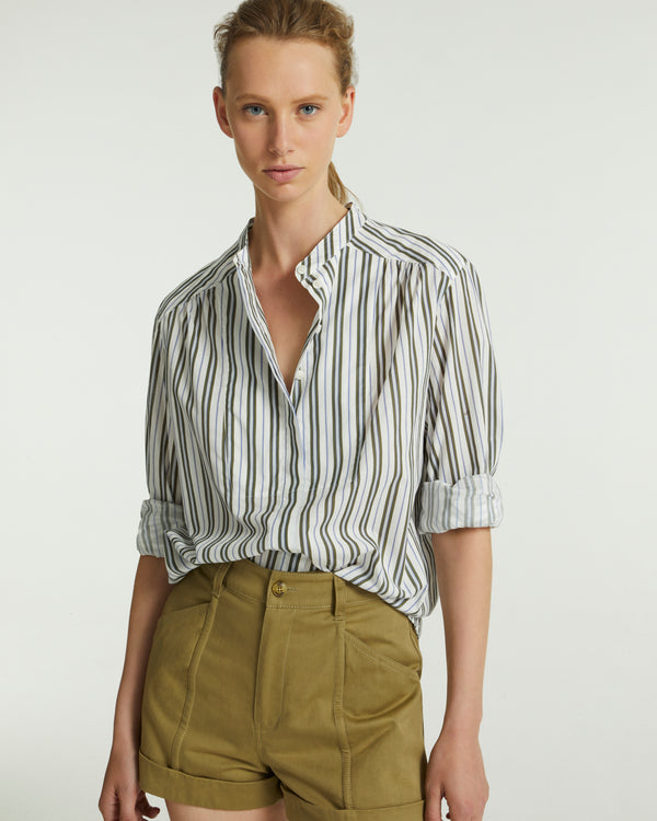 Striped cotton poplin shirt - white/khaki/blue stripes