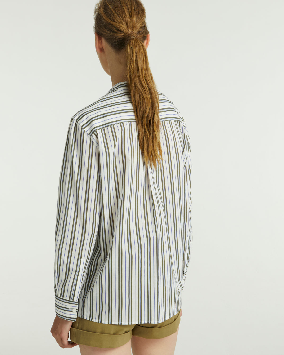 Striped cotton poplin shirt - white/khaki/blue stripes
