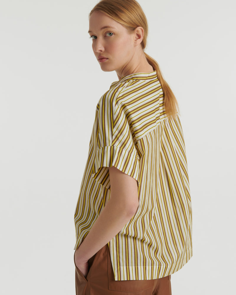 Striped cotton poplin blouse - white/yellow/brown stripes