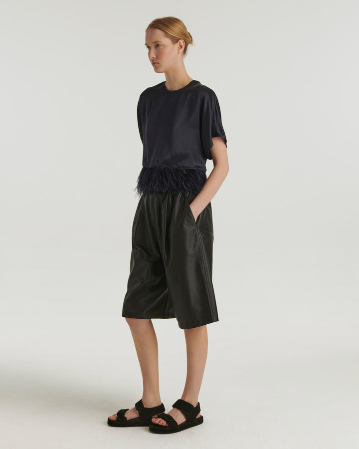 Satin top with feather - blue