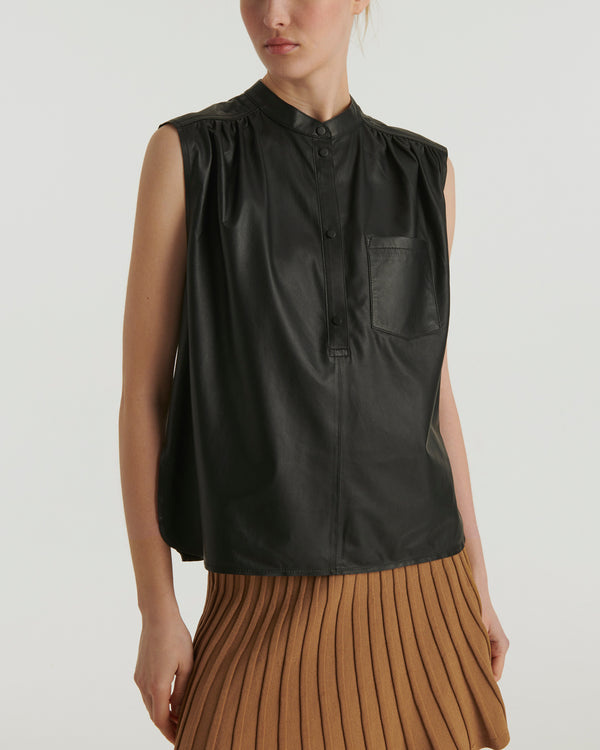 Sleeveless leather top - black