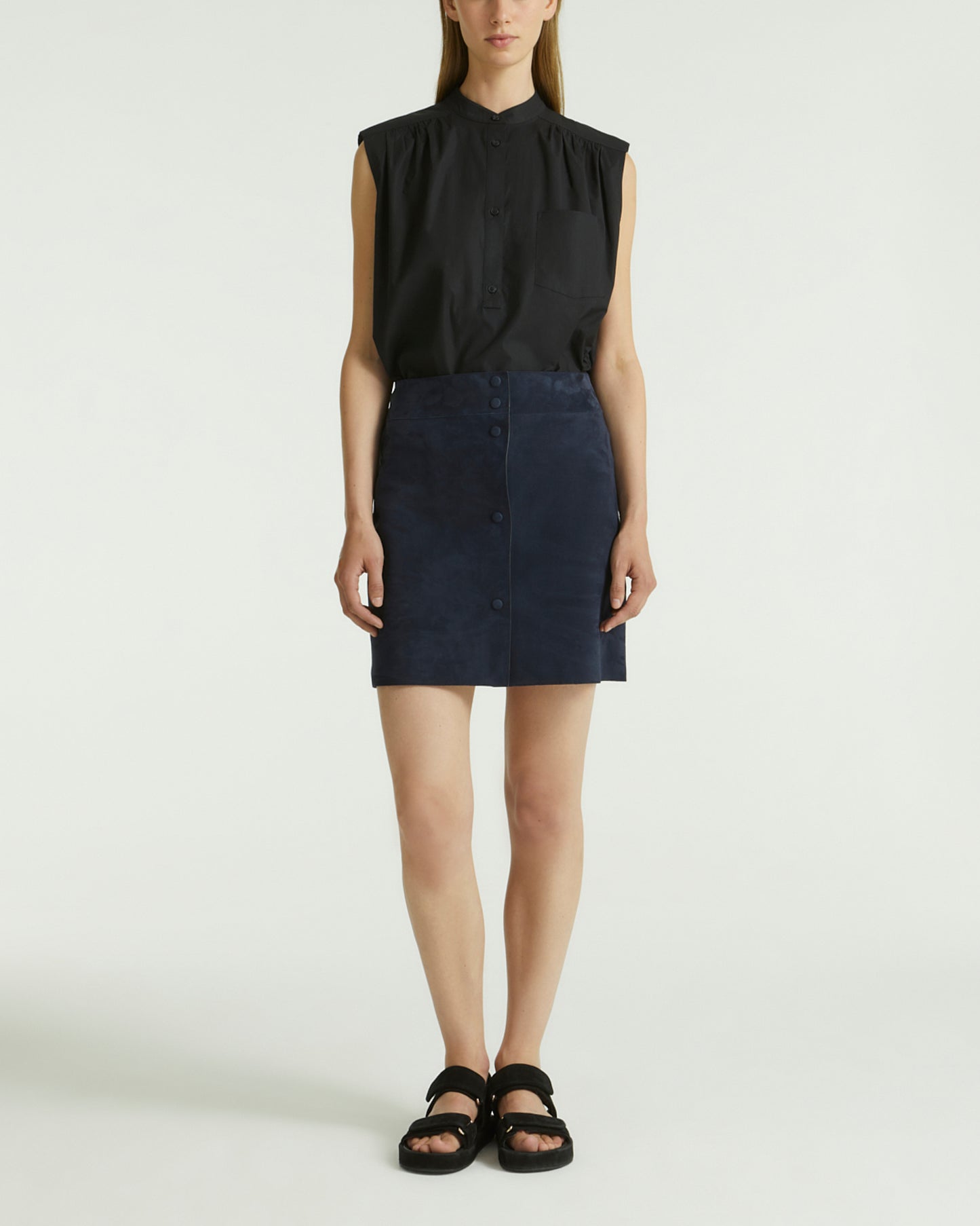 Mini jupe en cuir d'agneau velours double face