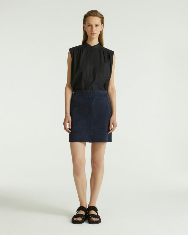 Double-sided velour lamb leather mini skirt - blue