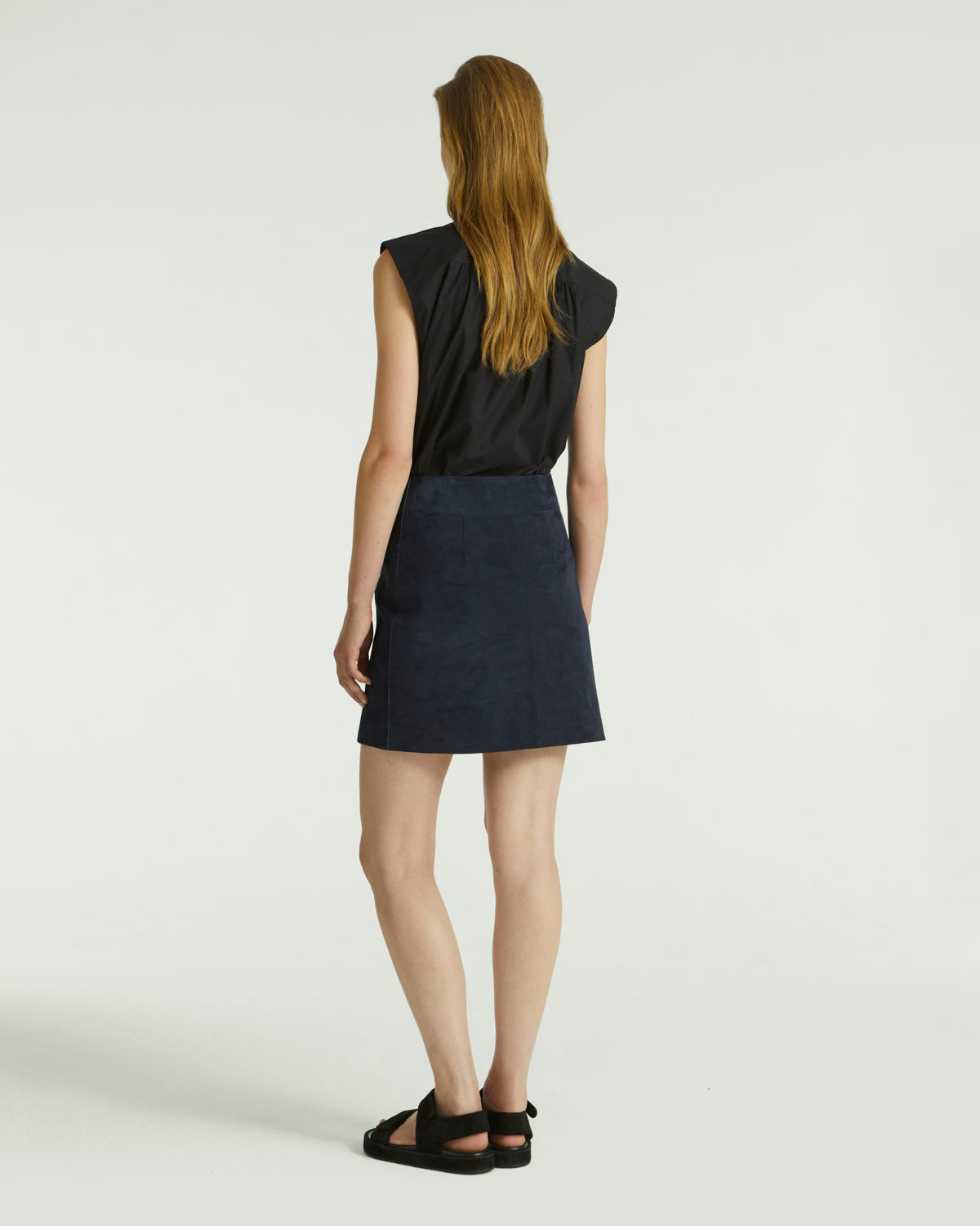 Mini jupe en cuir d'agneau velours double face